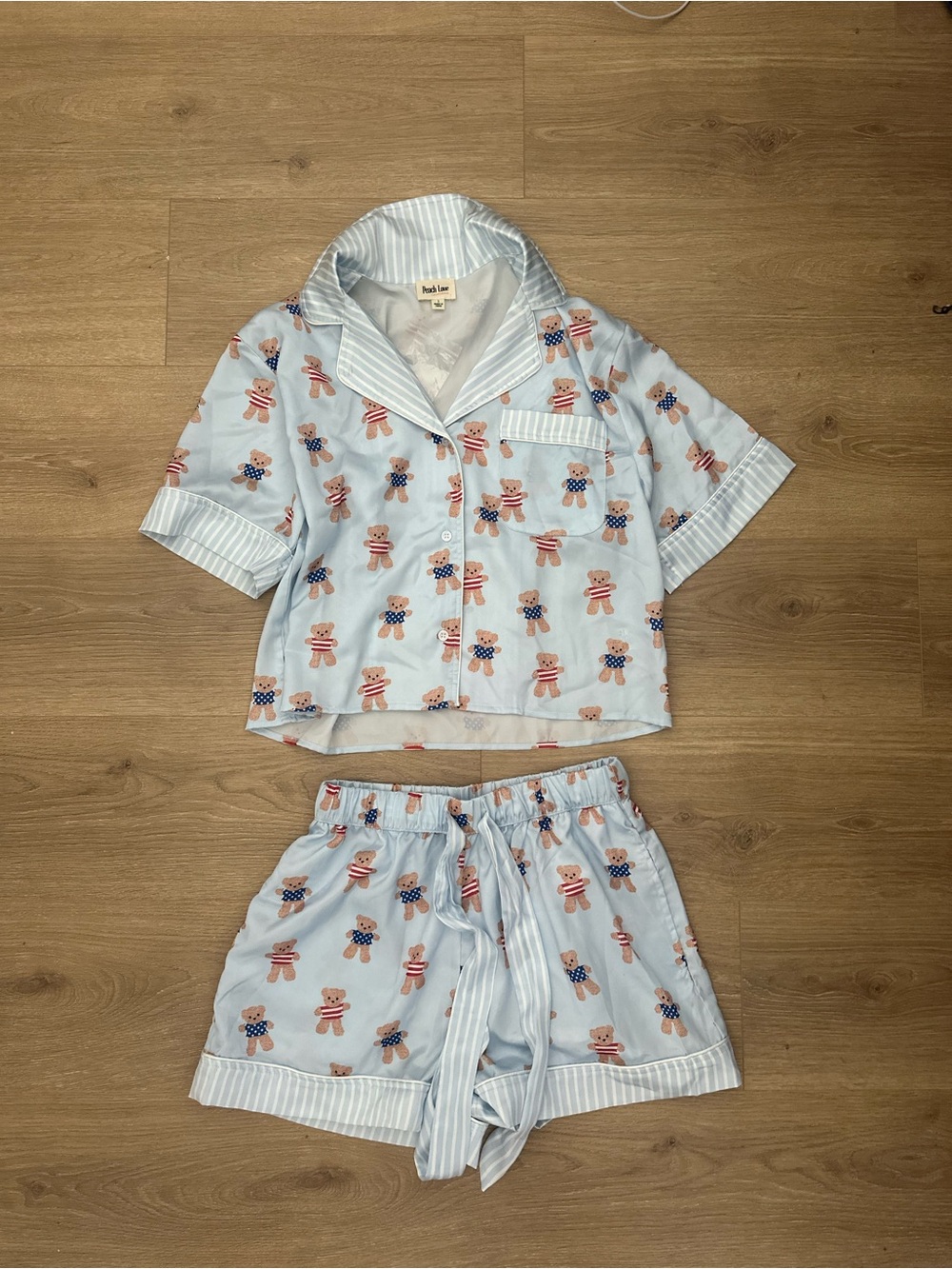 Peach Love California Light Blue Teddy Bear Short Pajama Set